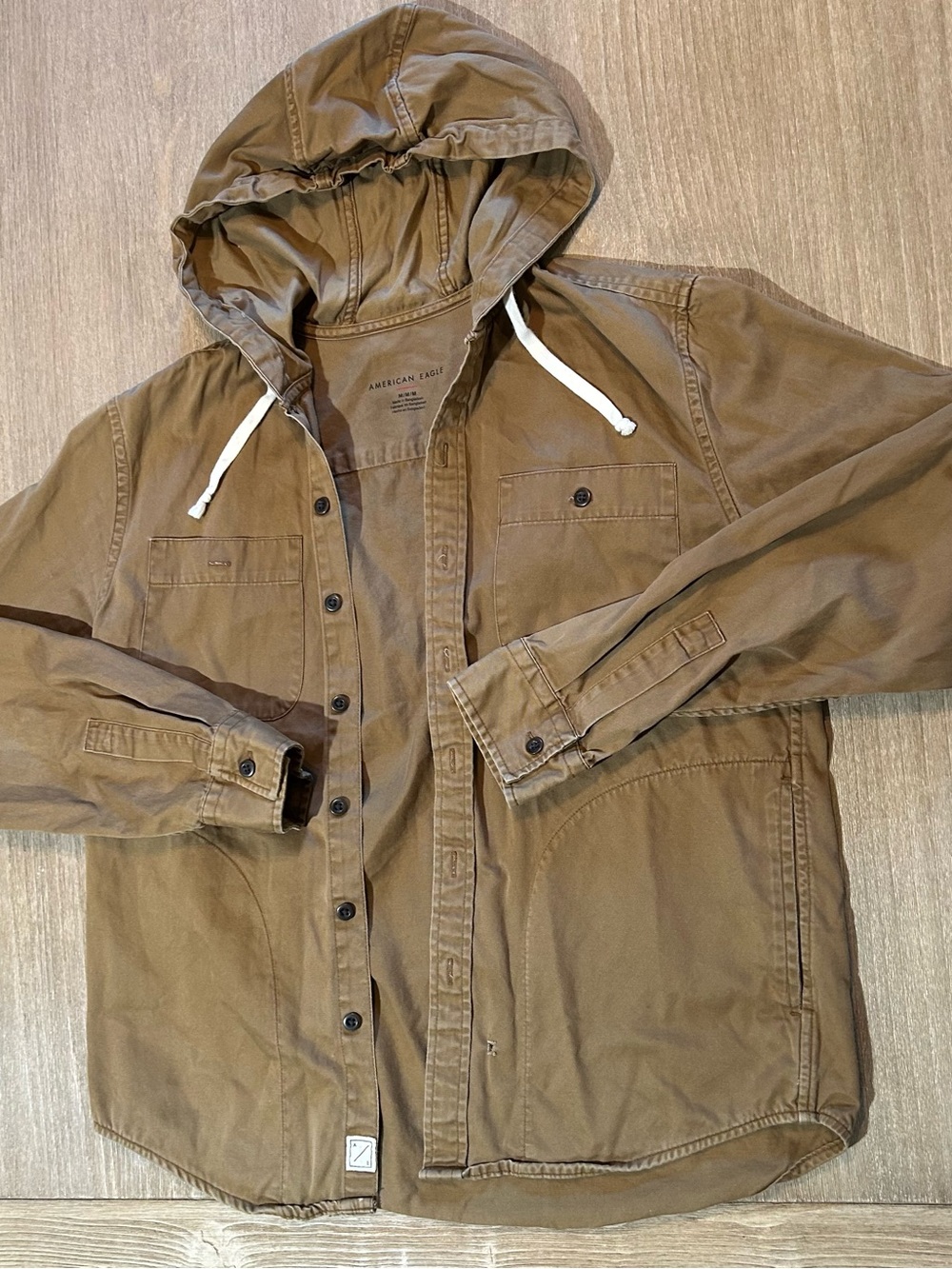 American Eagle Men’s Hooded Utility Shirt Jacket Shacket Khaki Brown - Medium